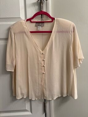 chelsea crew Cream V-Neck Front-Button Short Sleeve Blouse